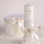 Lumânare de botez elegantă cu dantelă și perle – Model Anastasia - imagine 3