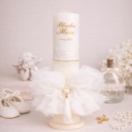 Lumânare de Botez elegantă cu pompon și perle - Model Blanka - imagine 3
