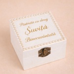 Trusou de botez fetițe personalizat ivoar cu dantelă și brocard auriu - Model Arianna - imagine 5