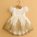 Rochita Botez cu detalii aurii, fundiță și puf - Model Rossa Gold