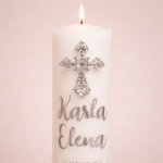 Lumânare de Botez cu detalii argintii si perle elegante - Model Asiana 25 cm. - imagine 3