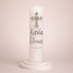 lumanare de botez cu detalii argintii