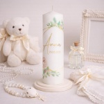 Lumânare de botez pentru fetiță, elegantă  cu print – Model Anna - imagine 3