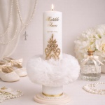 Lumânare de Botez elegantă cu detalii aurii - Model Queen - imagine 3