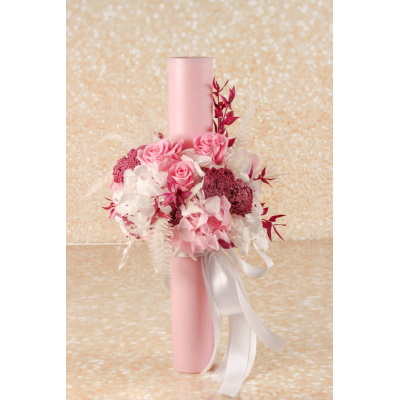 Lumanare Botez Parfumata Roz - Flori Criogenate - 40cm