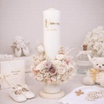 Lumânare de botez elegantă cu aranjament floral statement – Model Jacqueline - imagine 3