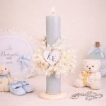 Lumânare de botez delicată cu dantelă și flori uscate – Model Dantelina - imagine 4