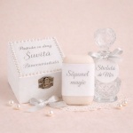 Trusou de botez fetiță premium cu floare argintie și perle - Model Asiana - imagine 2