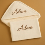 Trusou de Botez Natural Chic - catifea cappuccino, dantela ivory și inimă gravată pe lemn - imagine 2