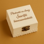 Trusou de Botez Natural Chic - catifea cappuccino, dantela ivory și inimă gravată pe lemn - imagine 5