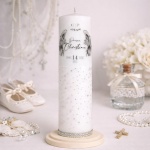 Lumânare botez cu folie argintie și perle – Model Înălțat Silver 25 cm - imagine 3