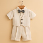 Costum de vara băiețel cu papion și vestă - Model Junior