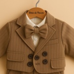 Costum de Botez pentru băiețel, maro cu sacou si papion - Model Noble - imagine 2