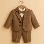 Costum de Botez pentru băiețel, maro cu sacou si papion - Model Noble