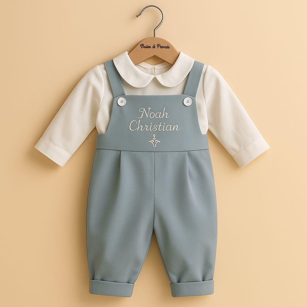 Costum nou 4 Salopetă pentru băiețel brodată - Model Classic - imagine 1