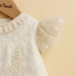 Rochiță elegantă din tulle alb cu buline si detalii florale - Model Wanda - imagine 2