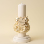 Lumanare de Botez din parafină alba cu perle și cristale - Model Alba