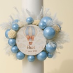 Lumanare de Botez din parafină pentru băiețel, cu detalii albastre - Model Elias - imagine 3