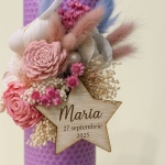 Lumânare de Botez din ceară naturală mov cu flori delicate - Model Nora - imagine 2