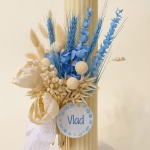 Lumânare de Botez ivoire cu flori natural uscate si accente albastre - Model Azur - imagine 2