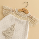 Rochiță elegantă din tulle alb cu buline si detalii florale - Model Wanda - imagine 3