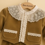 Costum din catifea maro cu dantela de bumbac pentru baiat - Model Capuccino - imagine 2