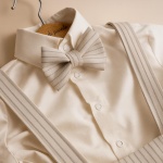 Costum de botez baiat, model de vara din stofa subtire cu dungi - model Gigi - imagine 2