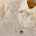 Costum de botez băiat, brocard argintiu cu jabou de bumbac - model Royal Silver - imagine 2