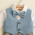 Costum băiețel cu papion si vestă elegant, din stofă colorată - Model Claro - imagine 2