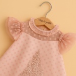 Rochiță elegantă din tulle cu buline roz si detalii florale - Model Wanda - imagine 2