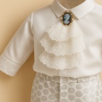 Costum de Botez, brocard si jabou din bumbac - Model Eduard Imperial - imagine 3