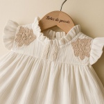 Rochiță de Botez delicată din pânză topita și dantelă din bumbac - Model Celeste - imagine 2