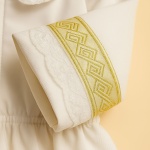 Salopetă cu detalii aurii și dantelă alba, realizată din stofă - Model Golden - imagine 3