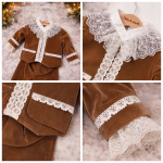 Costum băiat din catifea maro cu dantelă - Model Capuccino - imagine 3