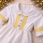 Salopetă bebe cu detalii aurii și dantelă - Model Golden - imagine 3