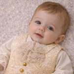 Costum botez băiețel din brocart auriu și bumbac - iarna – Porthos
