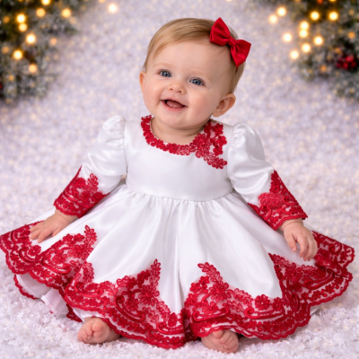 rochita alba cu dantela rosie