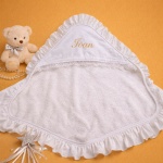 Prosop bebelus cu capișon din frotir și bumbac satinat - prosop cu capison pentru botez - imagine 2