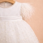 Rochiță de botez pentru fetiță elegantă cu perle și pene fine - Model Anastasia - imagine 2