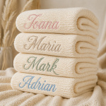 Păturică Botez Tricotată Ivory Personalizată cu Nume – Model Adam - imagine 2