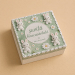 Trusou botez băiat verde salvie personalizat – Model Iepuraș Fermecat - imagine 7